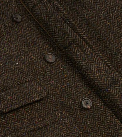Drake's Brown Herringbone Wool Raglan Coat