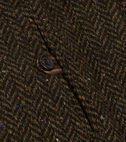 Drake's Brown Herringbone Wool Raglan Coat