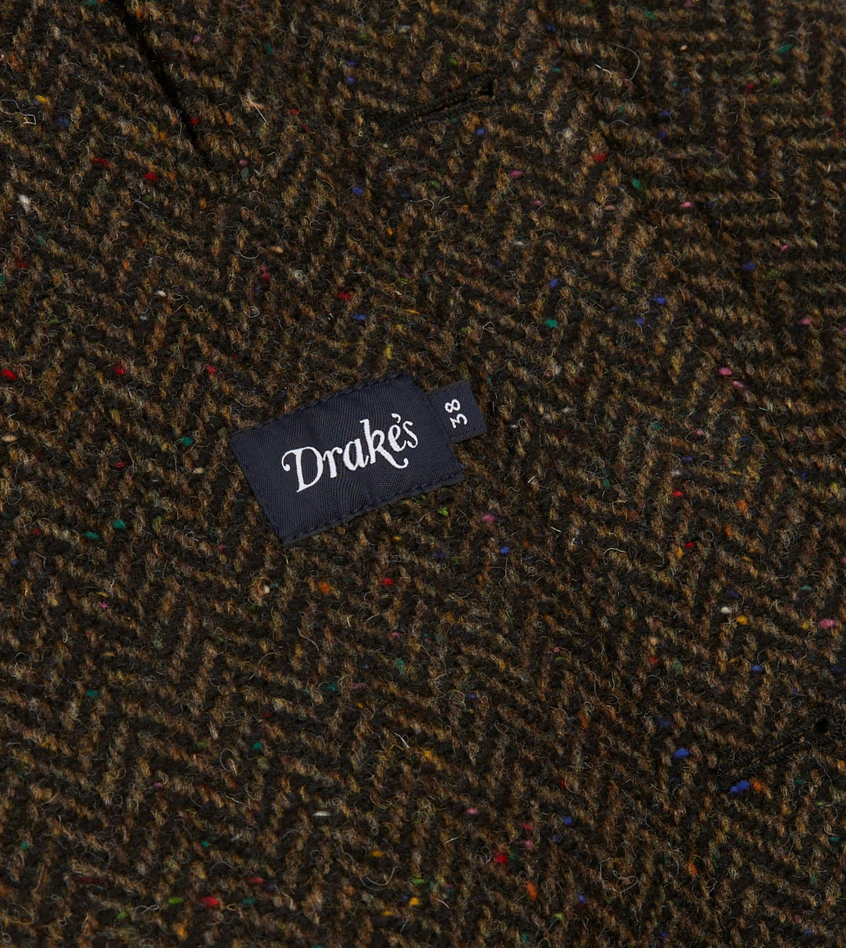 Drake's Brown Herringbone Wool Raglan Coat