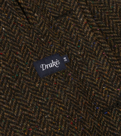 Drake's Brown Herringbone Wool Raglan Coat