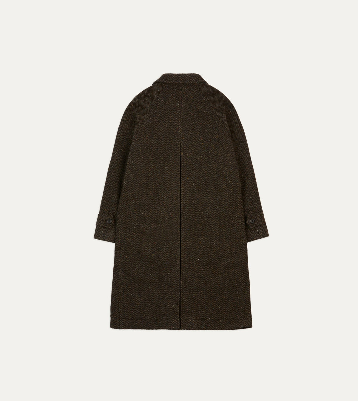 Drake's Brown Herringbone Wool Raglan Coat