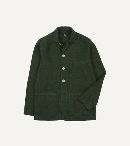 Drake's Green Linen Five-Pocket Chore Jacket