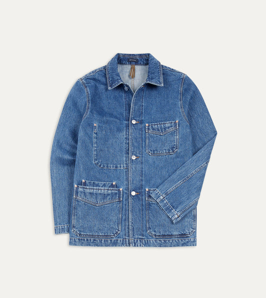 Drake's Bleach Wash Selvedge Denim Five-Pocket Chore Jacket