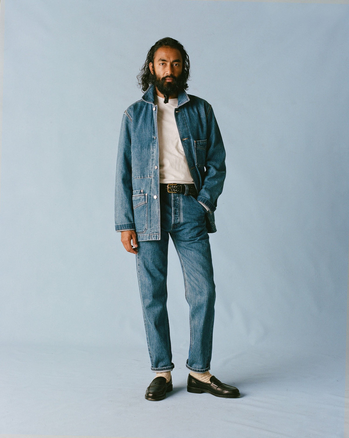 Drake's Bleach Wash Selvedge Denim Five-Pocket Chore Jacket