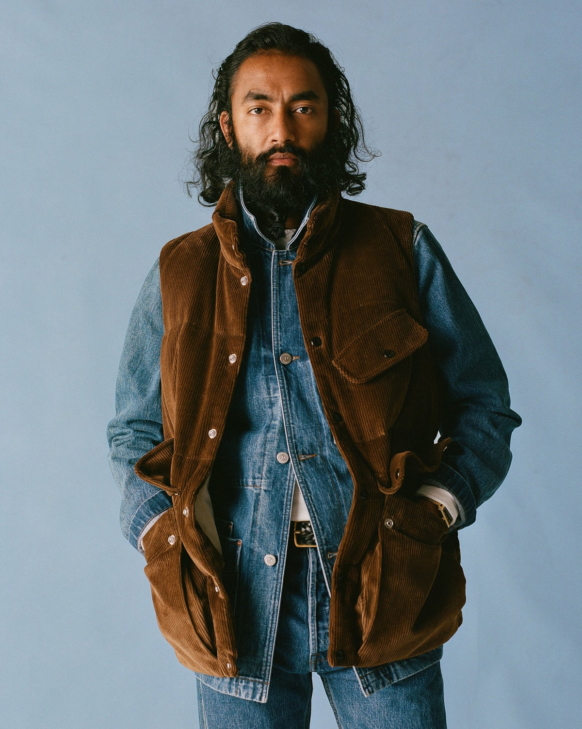 Drake's Bleach Wash Selvedge Denim Five-Pocket Chore Jacket