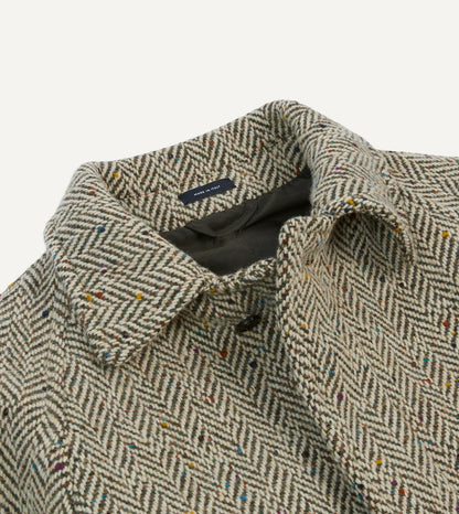 Drake's Taupe Herringbone Flecked Wool Raglan Coat