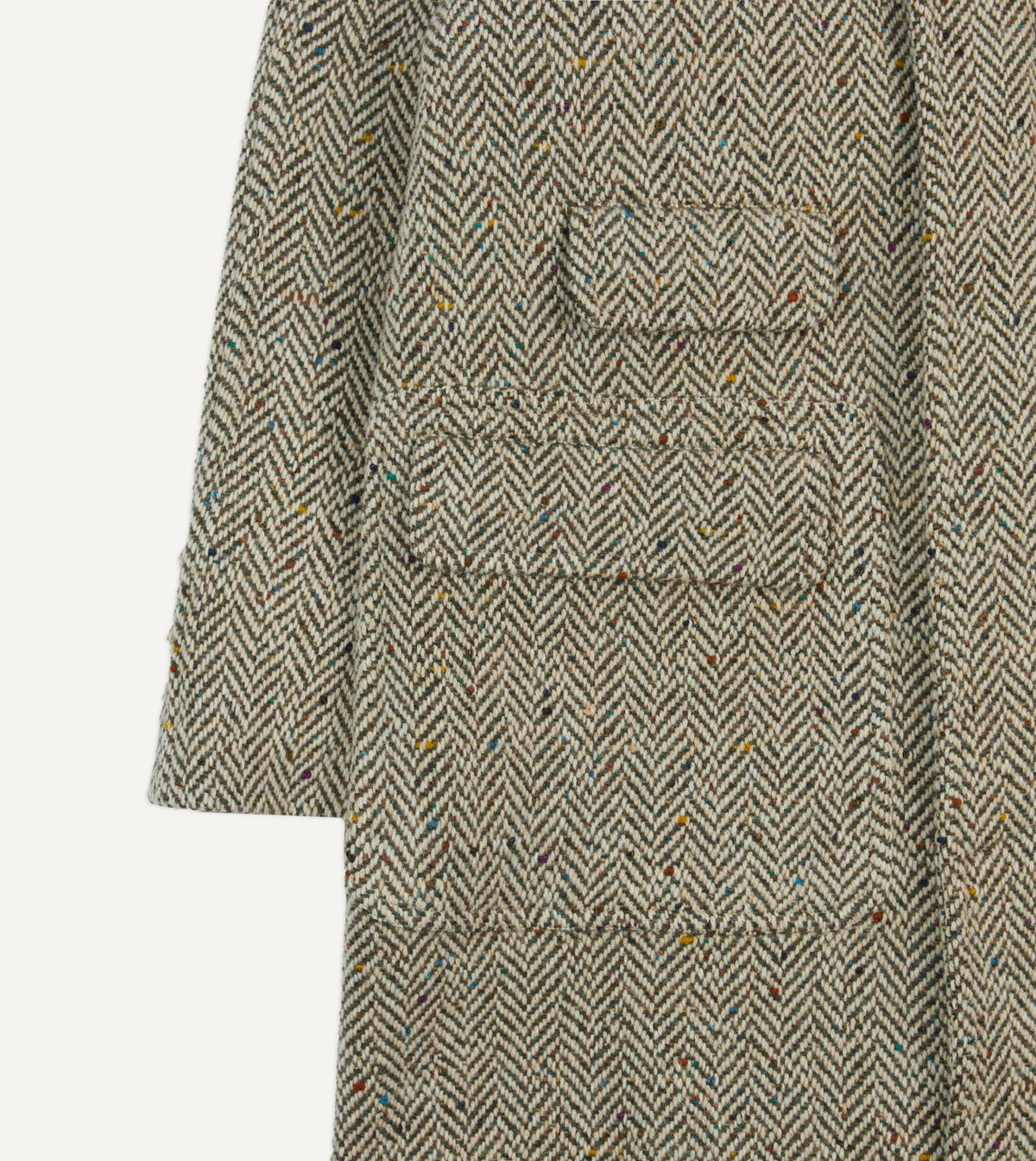 Drake's Taupe Herringbone Flecked Wool Raglan Coat