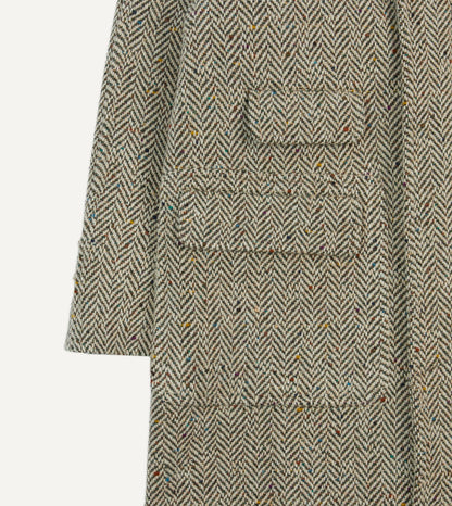 Drake's Taupe Herringbone Flecked Wool Raglan Coat