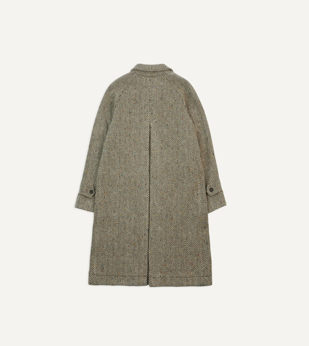 Drake's Taupe Herringbone Flecked Wool Raglan Coat