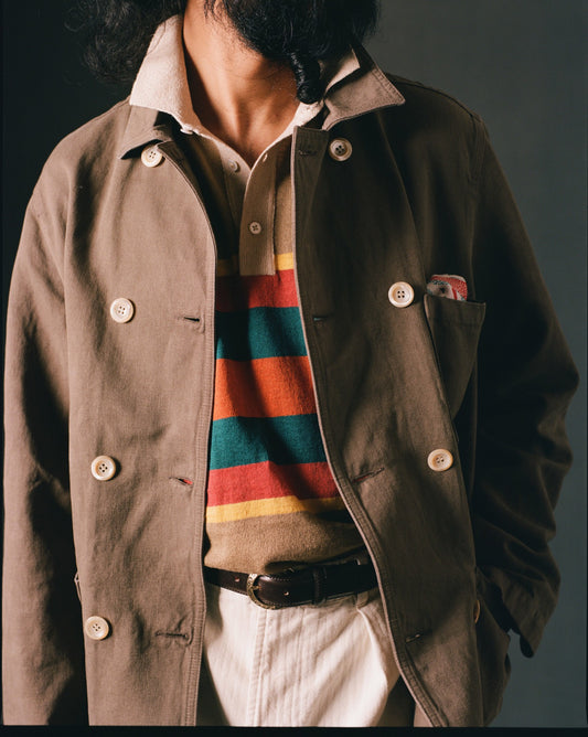 Drake's Brown Cotton-Linen Double-Breasted Chore Coat
