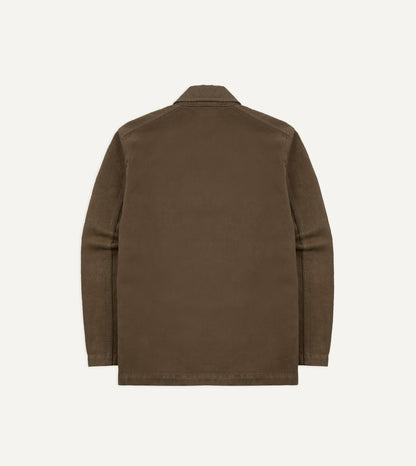 Drake's Brown Cotton-Linen Double-Breasted Chore Coat