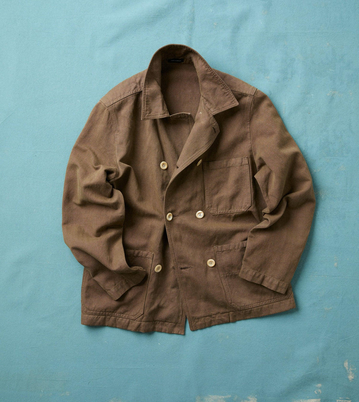 Drake's Brown Cotton-Linen Double-Breasted Chore Coat