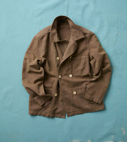 Drake's Brown Cotton-Linen Double-Breasted Chore Coat