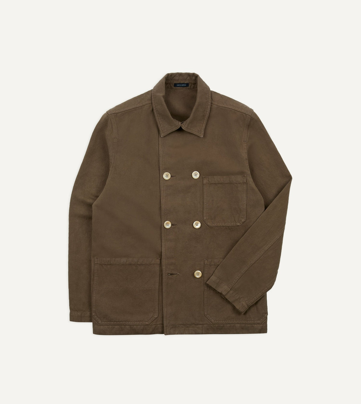 Drake's Brown Cotton-Linen Double-Breasted Chore Coat