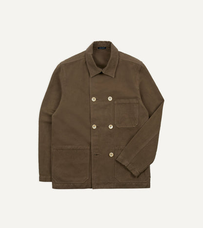 Drake's Brown Cotton-Linen Double-Breasted Chore Coat