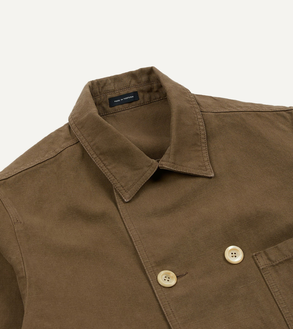 Drake's Brown Cotton-Linen Double-Breasted Chore Coat