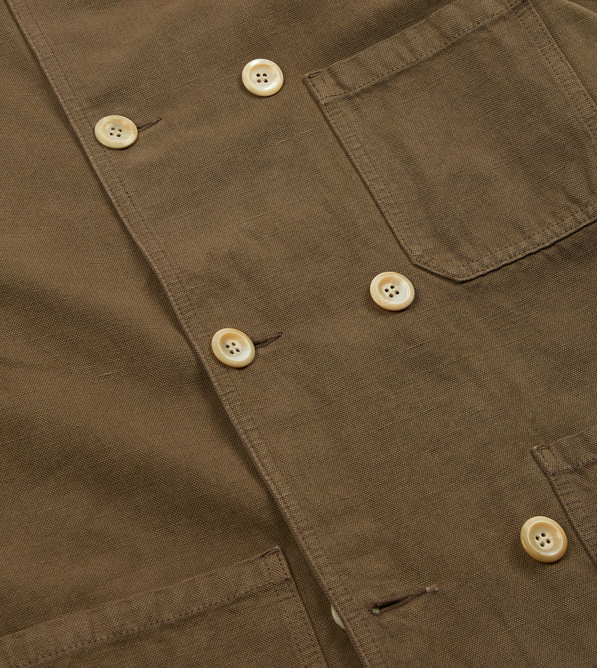 Drake's Brown Cotton-Linen Double-Breasted Chore Coat