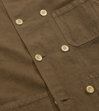 Drake's Brown Cotton-Linen Double-Breasted Chore Coat