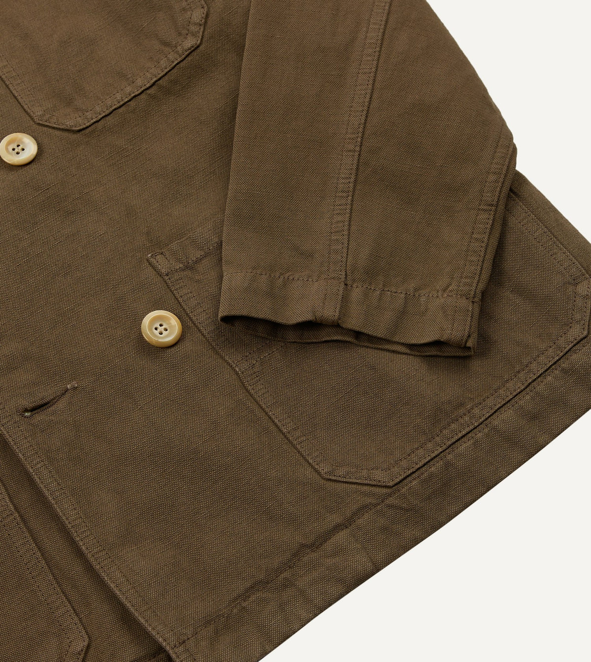 Drake's Brown Cotton-Linen Double-Breasted Chore Coat
