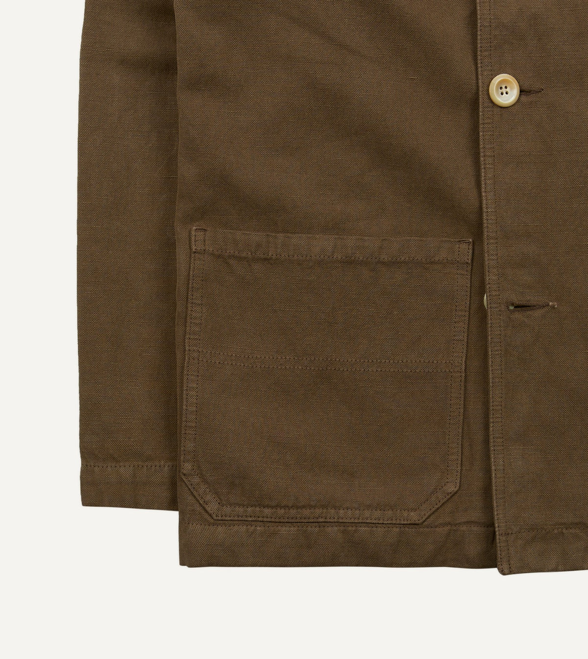 Drake's Brown Cotton-Linen Double-Breasted Chore Coat