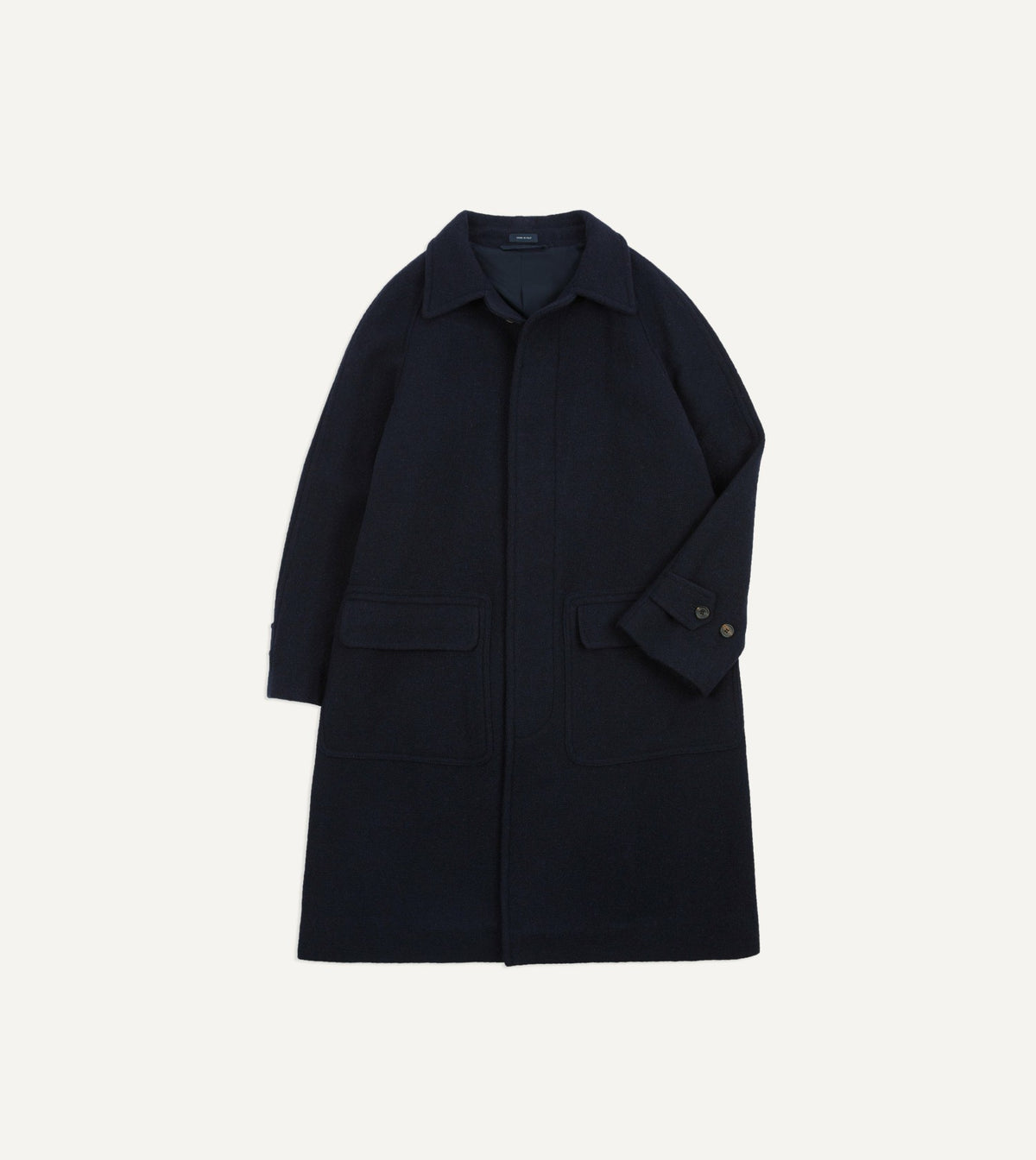 Drake's Navy Wool Raglan Coat