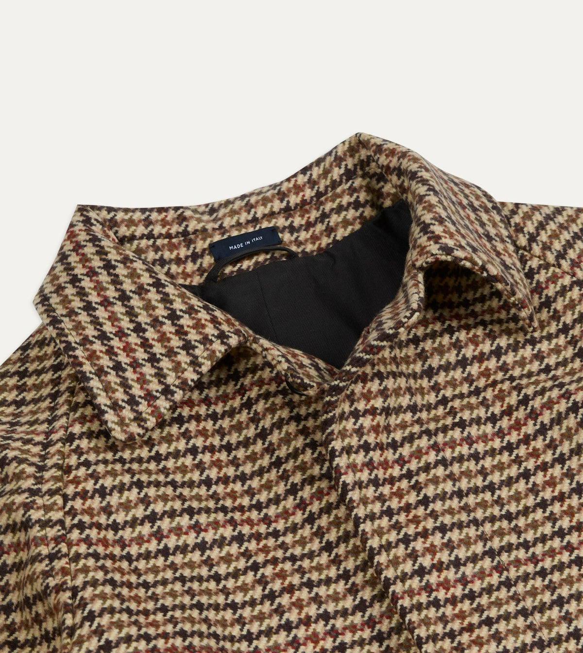 Drake's Brown Houndstooth Check Wool Raglan Coat