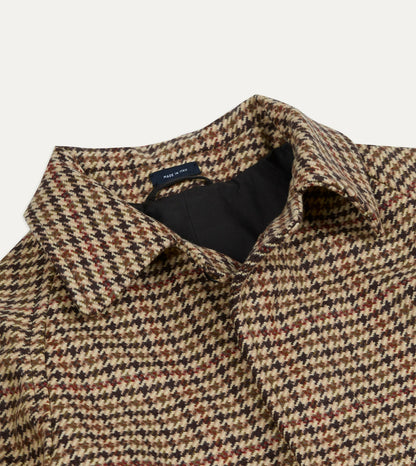 Drake's Brown Houndstooth Check Wool Raglan Coat