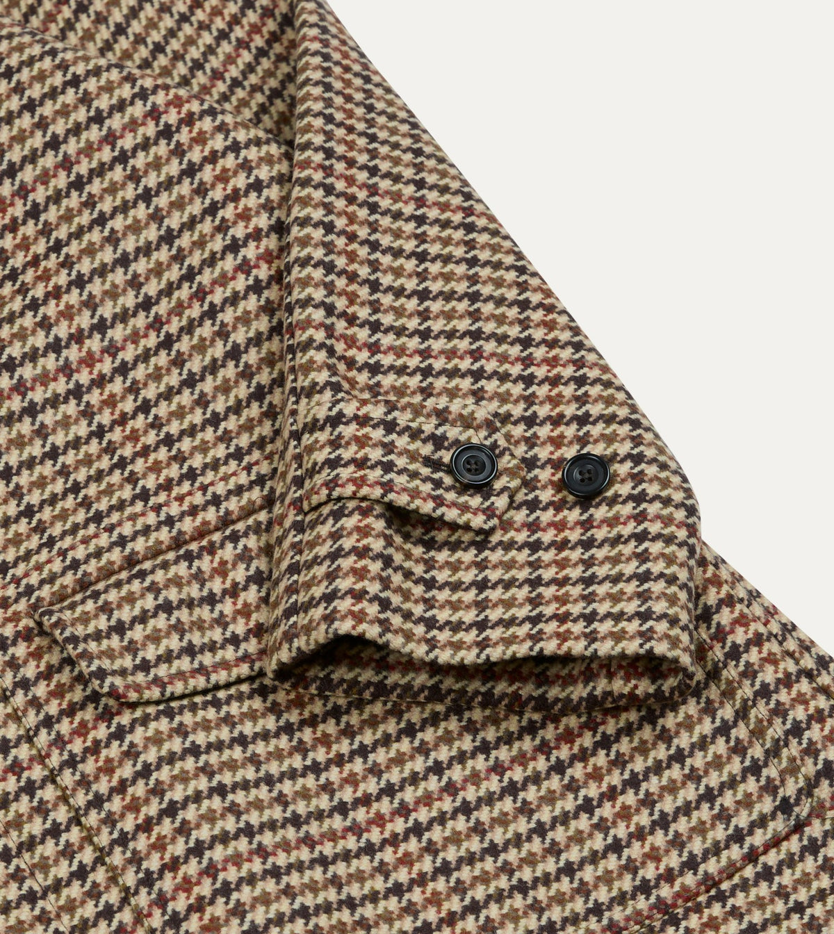Drake's Brown Houndstooth Check Wool Raglan Coat