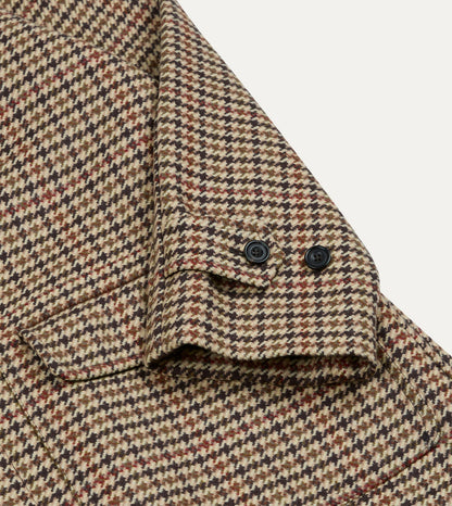 Drake's Brown Houndstooth Check Wool Raglan Coat