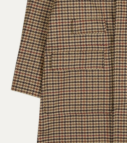 Drake's Brown Houndstooth Check Wool Raglan Coat