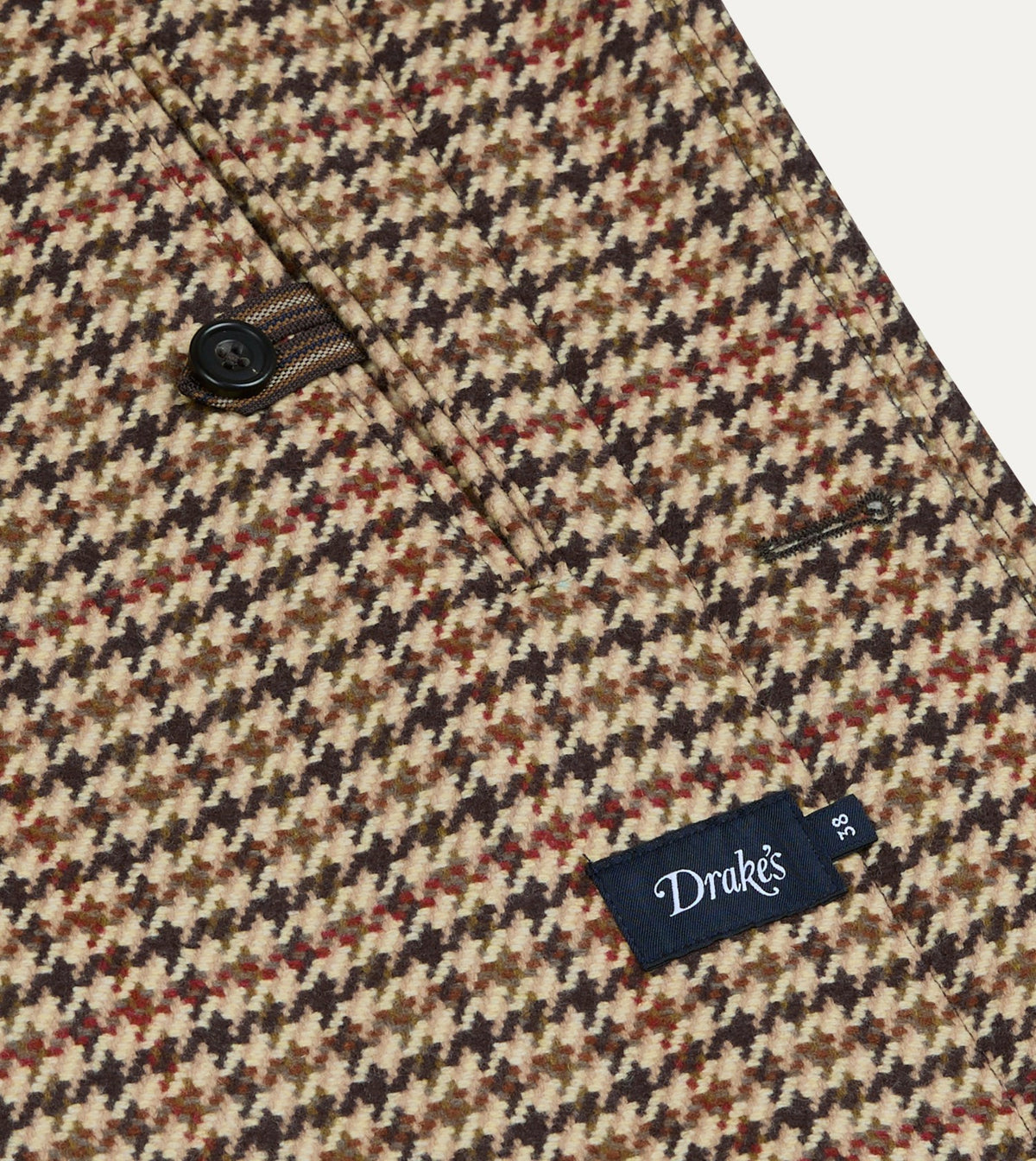 Drake's Brown Houndstooth Check Wool Raglan Coat
