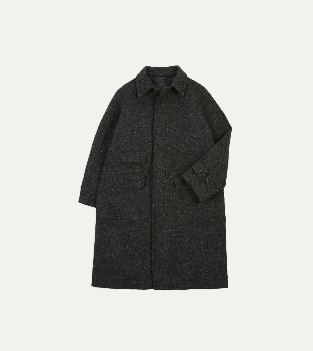 Drake's Grey Flecked Wool Raglan Coat