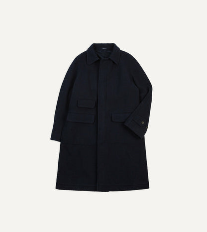 Drake's Navy Donegal Wool Raglan Coat