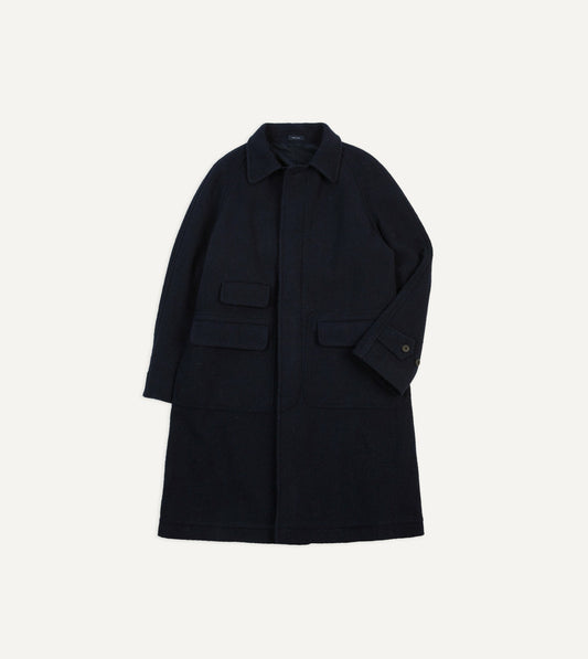Drake's Navy Donegal Wool Raglan Coat