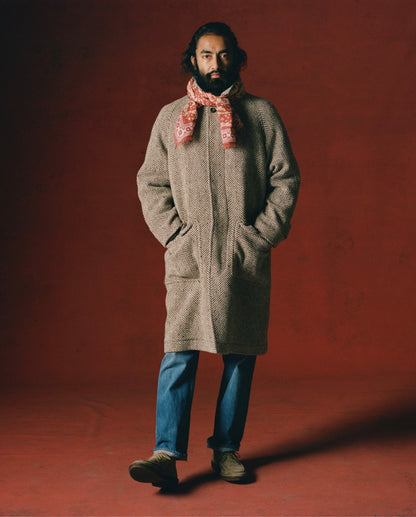 Drake's Navy Donegal Wool Raglan Coat