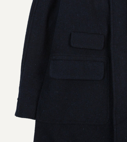 Drake's Navy Donegal Wool Raglan Coat