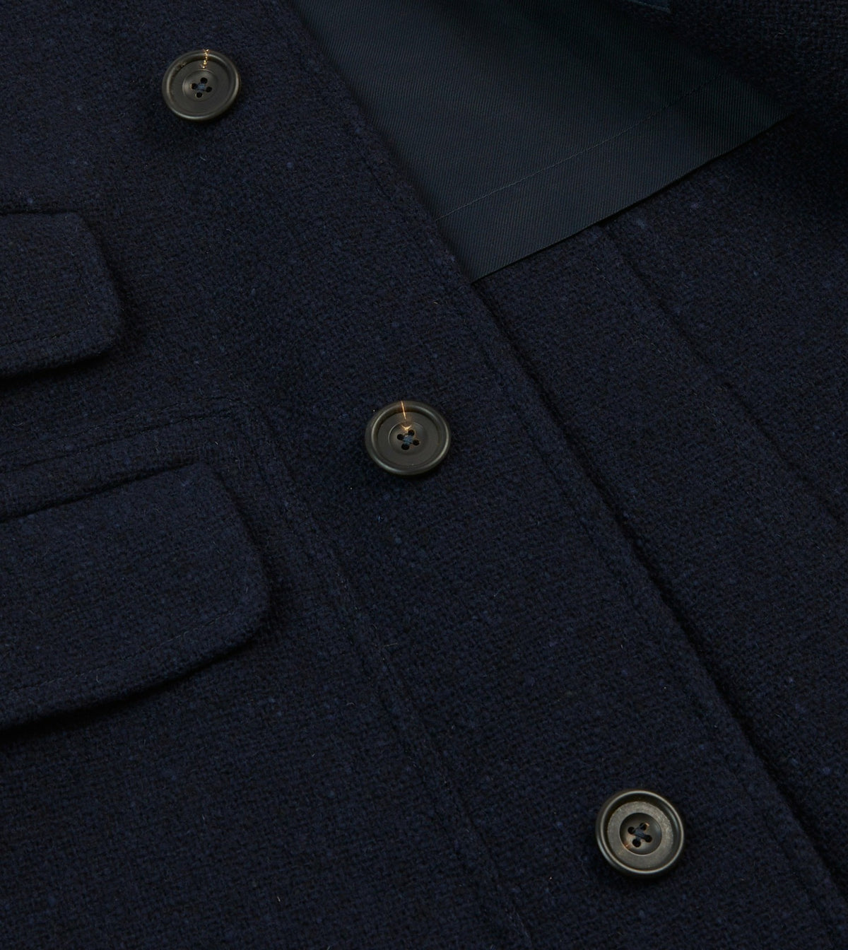 Drake's Navy Donegal Wool Raglan Coat
