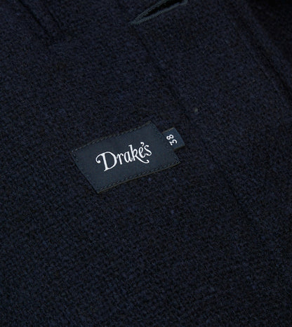 Drake's Navy Donegal Wool Raglan Coat