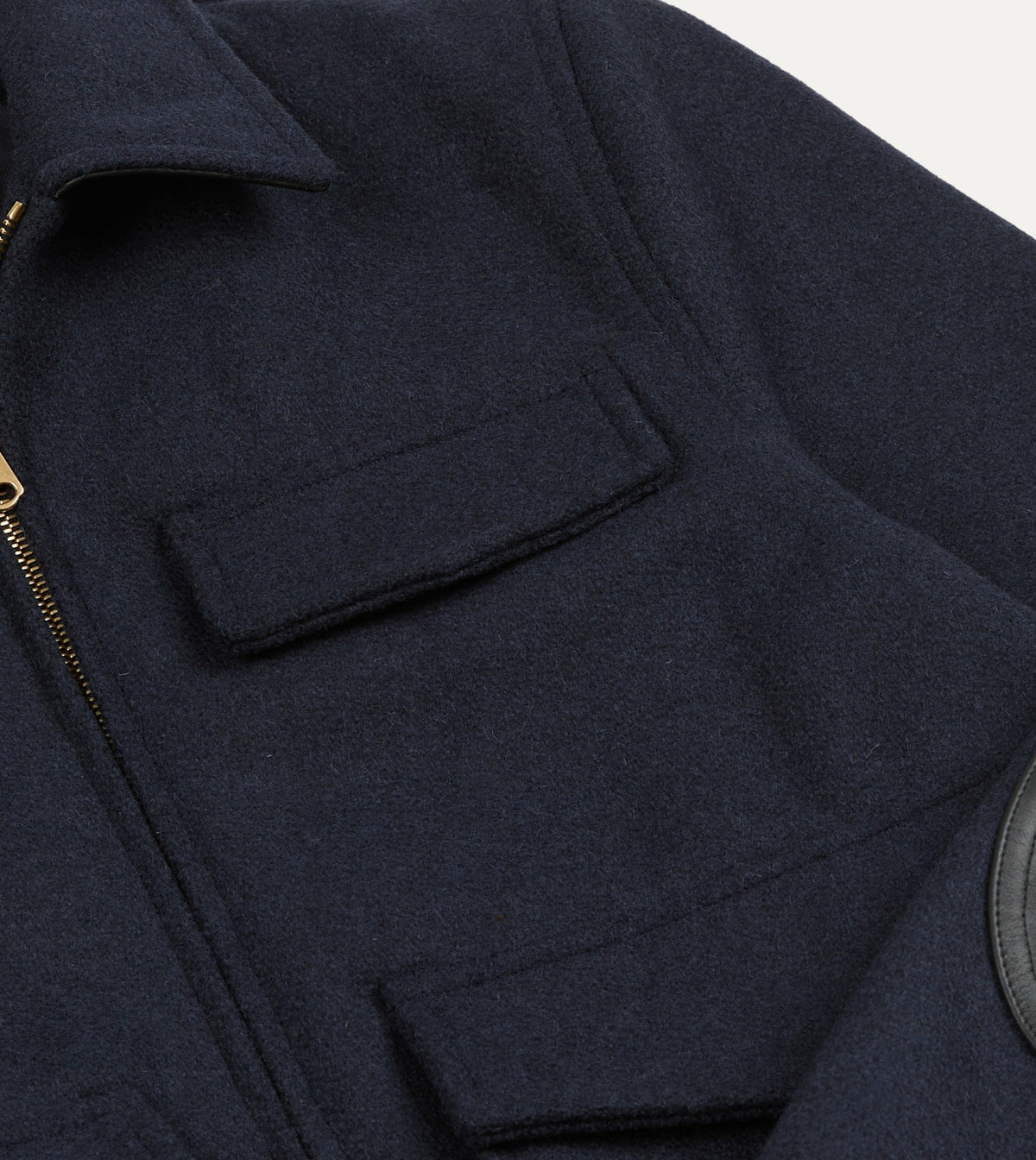 Drake's Navy Wool and Leather A-2 Bomber Jacket