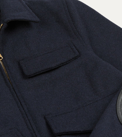 Drake's Navy Wool and Leather A-2 Bomber Jacket