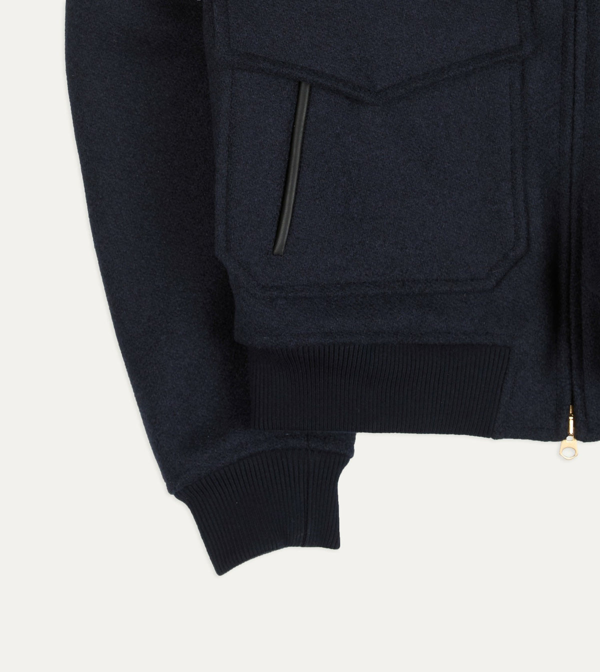 Drake's Navy Wool and Leather A-2 Bomber Jacket