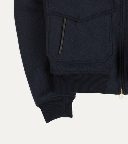 Drake's Navy Wool and Leather A-2 Bomber Jacket