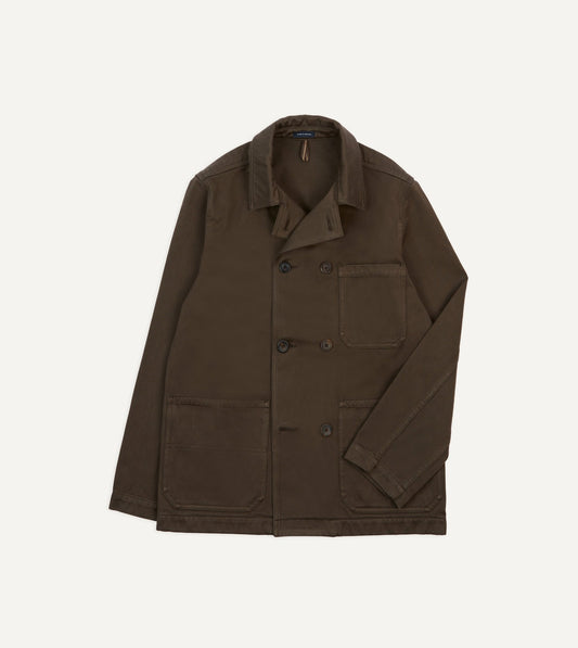 Drake's Brown Cotton Double-Breasted Chore Coat