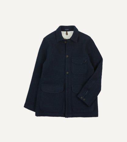 Drake's Navy Wool Three-Pocket Chore Jacket