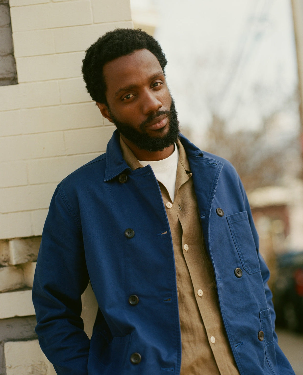 Drake's French Blue Cotton Serge Double-Breasted Chore Coat