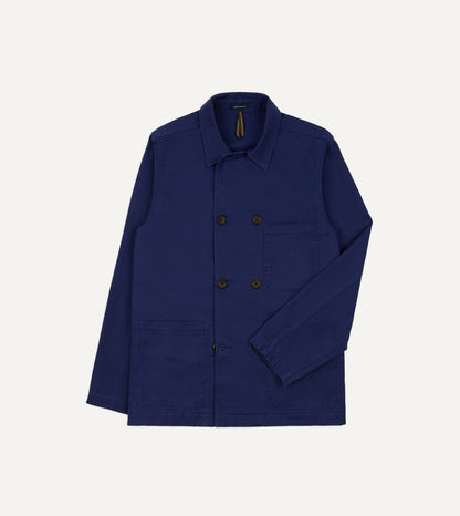 Drake's French Blue Cotton Serge Double-Breasted Chore Coat