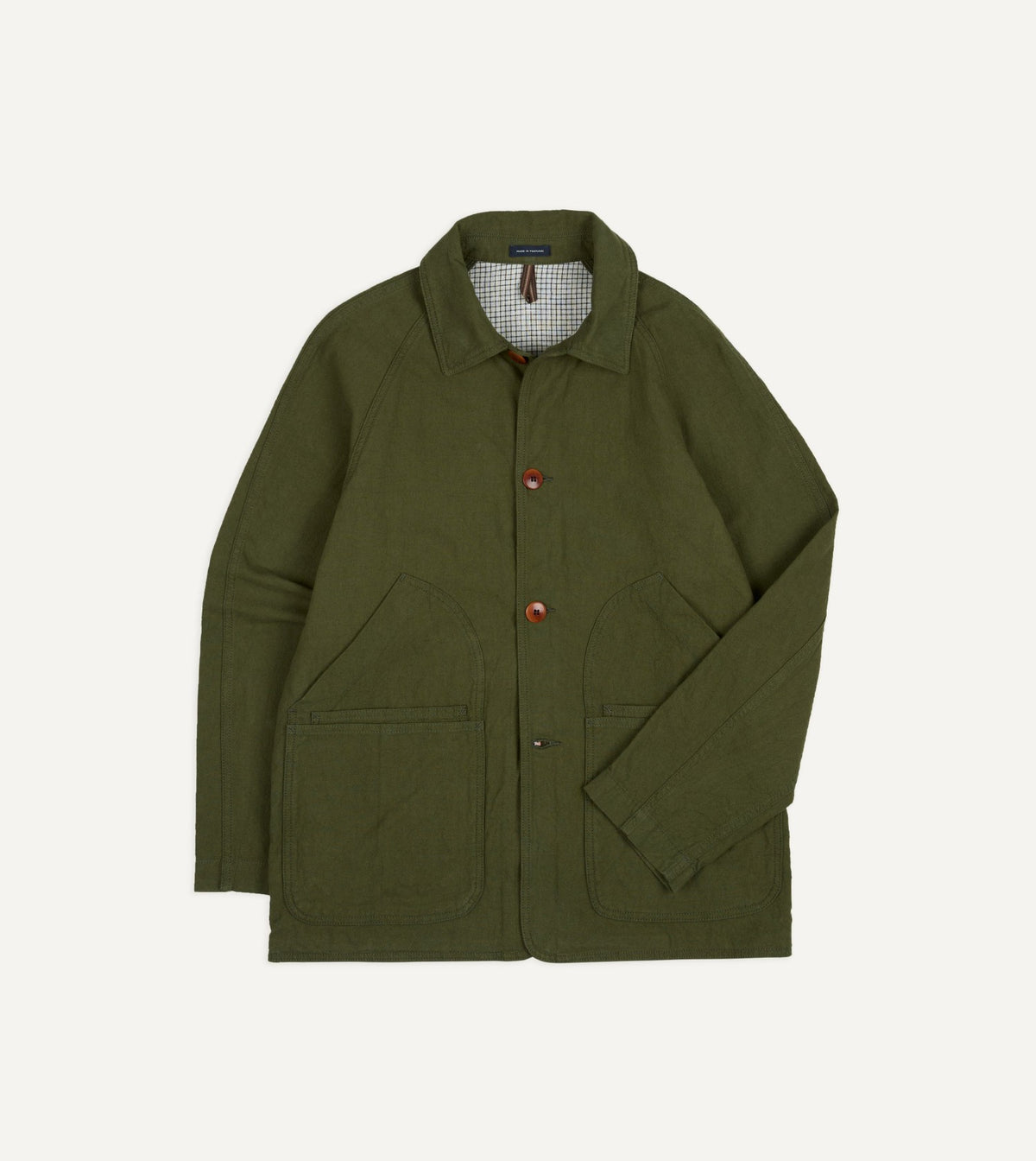Drake's Green Cotton-Linen Raglan Work Coat