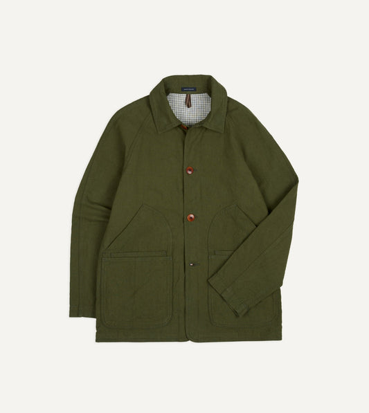 Drake's Green Cotton-Linen Raglan Work Coat