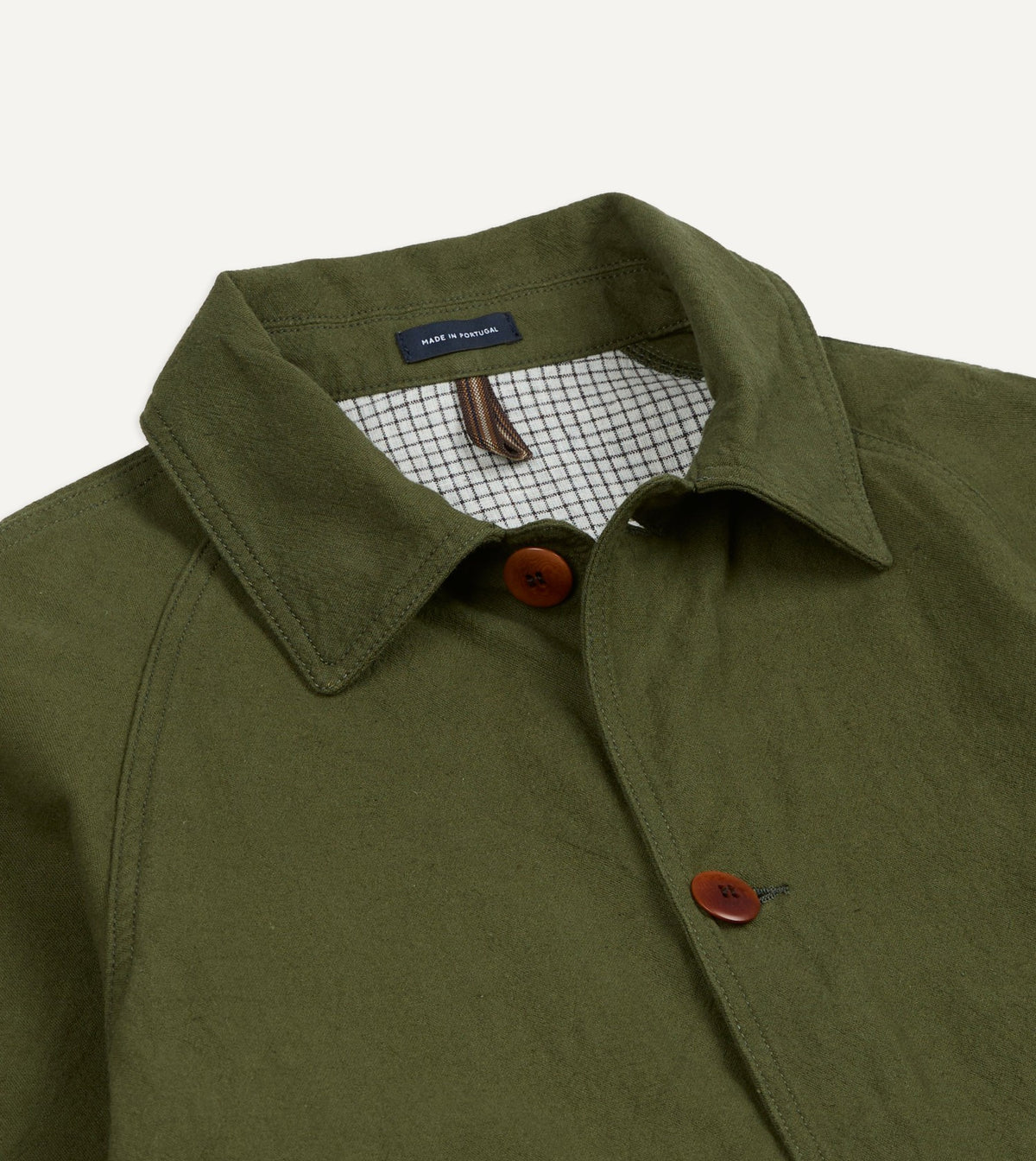 Drake's Green Cotton-Linen Raglan Work Coat