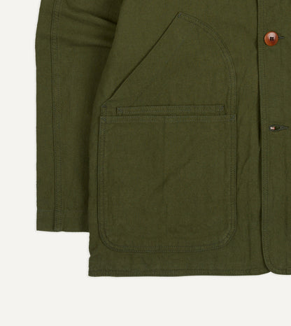 Drake's Green Cotton-Linen Raglan Work Coat